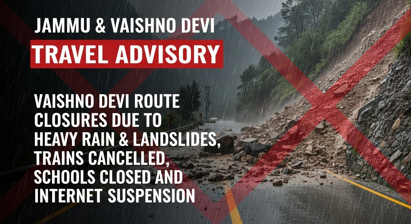 Jammu & Vaishno Devi Travel Advisory - Vaishno Devi Route Closures Due to Heavy Rain & Landslides, Trains Cancelled, Schools Closed and Internet Suspension