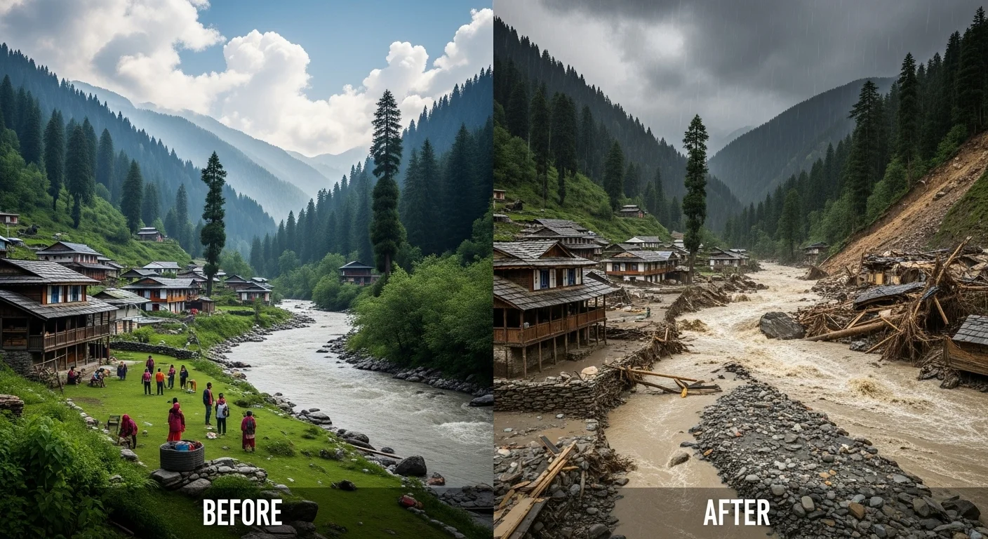 Uttarkashi's Tragedy - A Look at Dharali Before and After the Cloudburst 2025